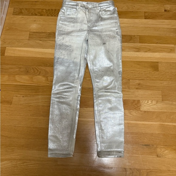 GRLFRND Women 24 Karolina Jeans Better Than You Silver Skinny Metallic High Rise - Picture 2 of 7